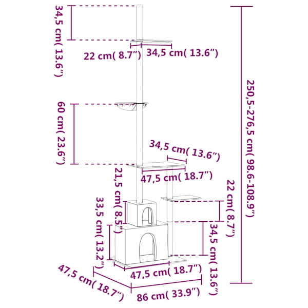 vidaXL Golv-till-tak klösträd mörkgrå 250,5-276,5 cm Grå
