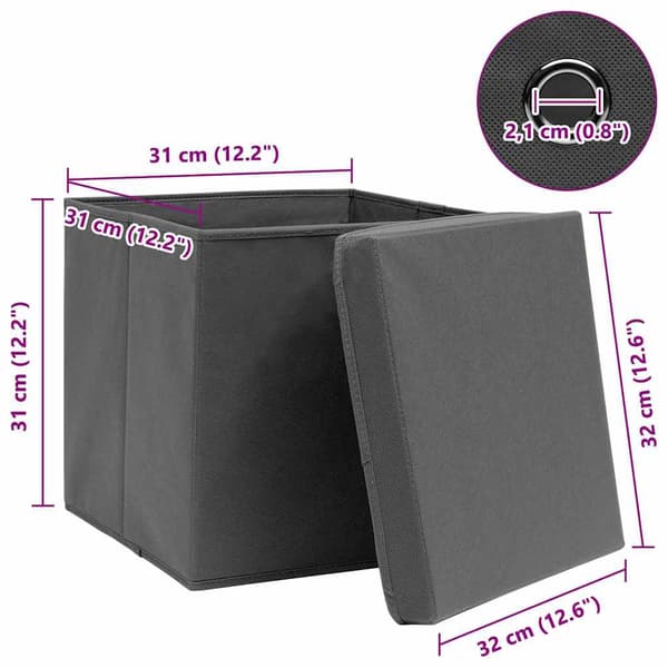 vidaXL Förvaringslådor med lock 10 st grå 32x32x32 cm tyg grå