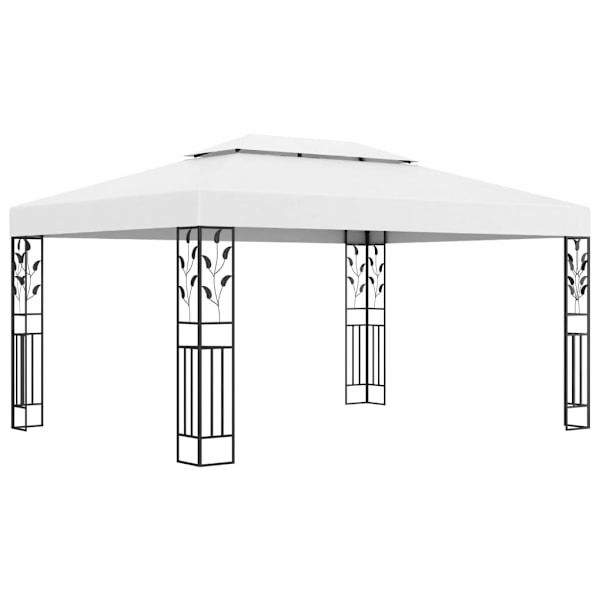 vidaXL Paviljong med dubbeltak och ljusslinga LED 3x4 m vit Vit