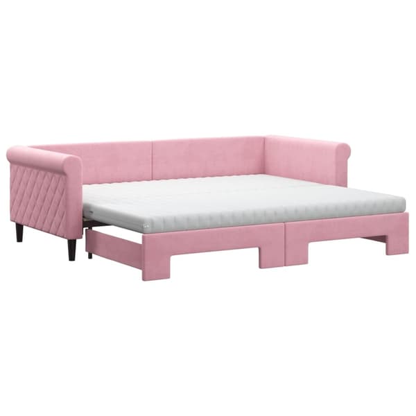 vidaXL Dagbädd utdragbar med madrasser rosa 90x200 cm sammet Rosa