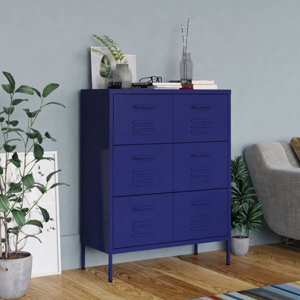 vidaXL Byrå marinblå 80x35x101,5 cm stål Blå