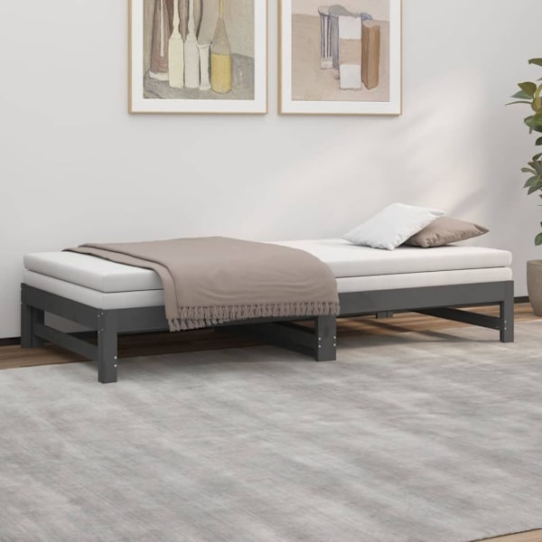 vidaXL Utdragbar dagbädd grå 2x(90x200) cm massiv furu Grå