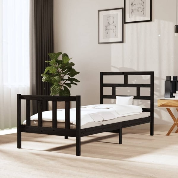 vidaXL Sängram svart massiv furu 100x200 cm enkelsäng Svart