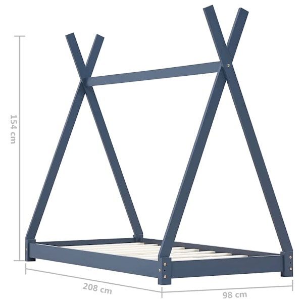 vidaXL Barnsäng grå massiv furu 90x200 cm grå