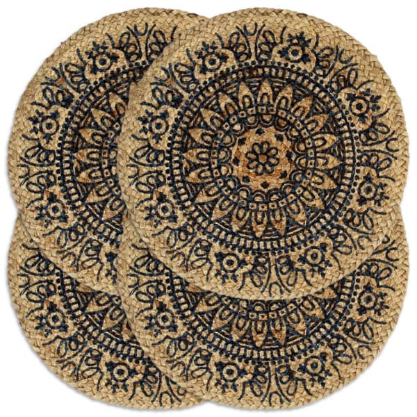 vidaXL Bordstabletter 4 st mörkblå 38 cm rund jute Blå