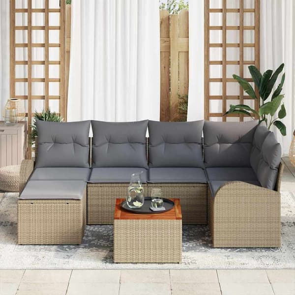 vidaXL Trädgårdsoffset 7 st Beige konstrotting Beige