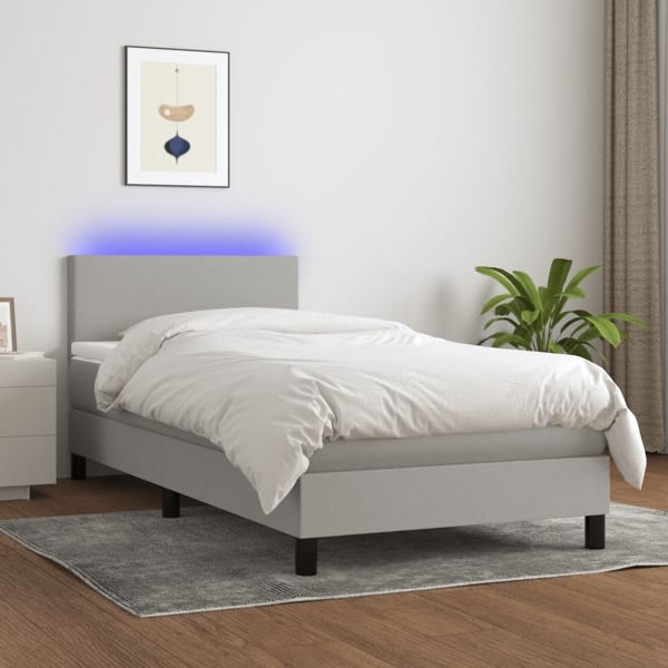 vidaXL Ramsäng med madrass & LED ljusgrå 90x200 cm tyg Grå