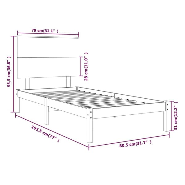 vidaXL Sängram vit massivt trä 75x190 cm Vit
