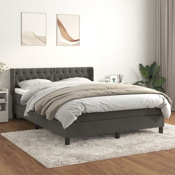 vidaXL Ramsäng med madrass mörkgrå 140x190 cm sammet Grå