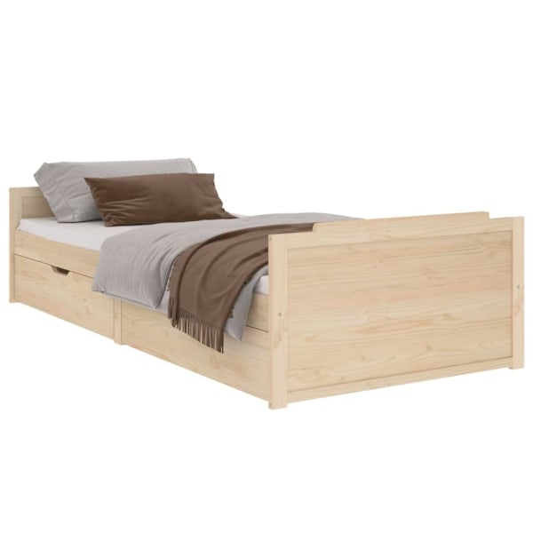 vidaXL Sängram med lådor massiv furu 90x200 cm Brun