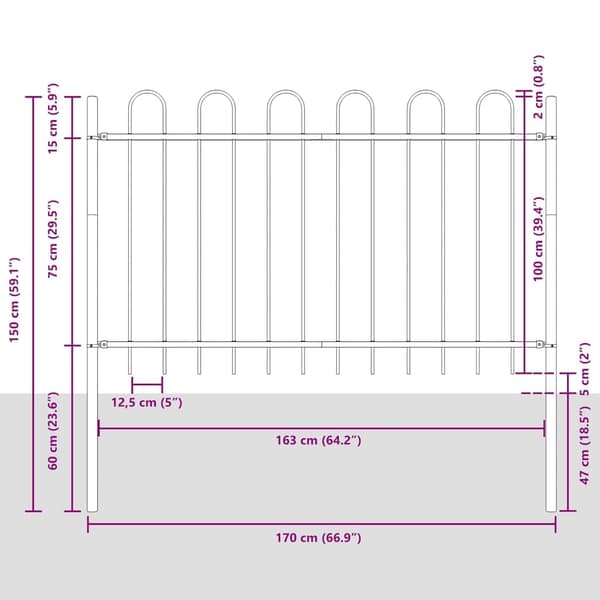 vidaXL Trädgårdsstängsel 8 pcs Grå 13,6 x 1 m Pulverlackerad stål Grå