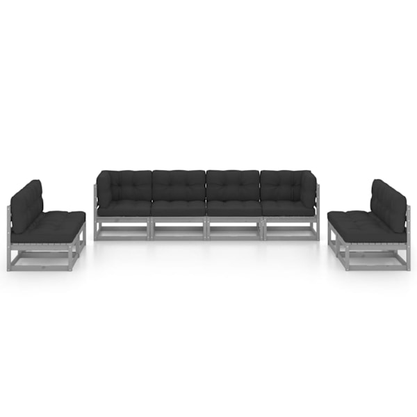 vidaXL Loungegrupp med dynor 8 delar massiv furu grå