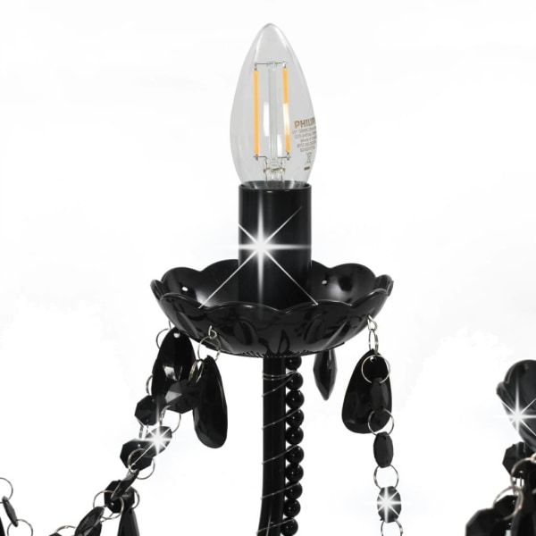 vidaXL Takkrona med pärlor svart 12 x E14-glödlampor Svart