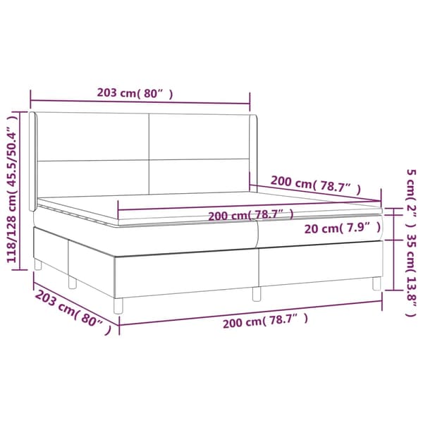 vidaXL Ramsäng med madrass & LED mörkgrå 200x200 cm sammet Grå