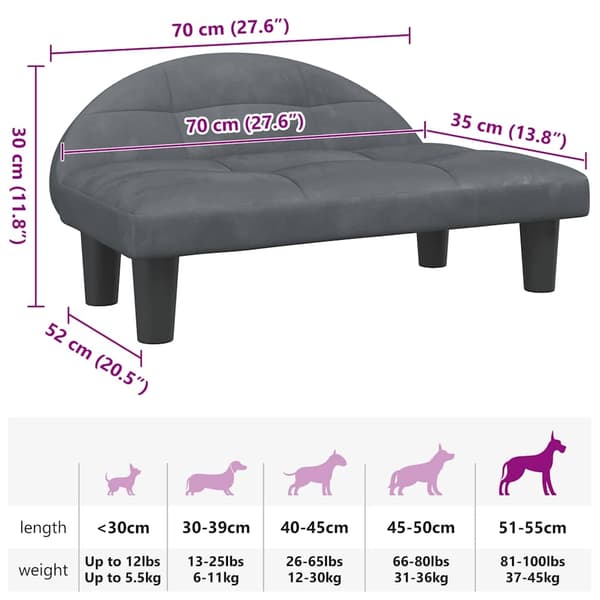 vidaXL Hundbädd mörkgrå 70x52x30 cm sammet Grå