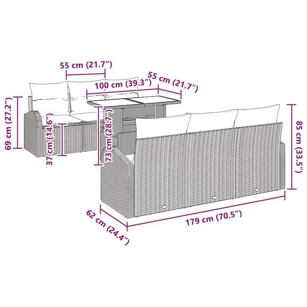 vidaXL Trädgårdsoffset 7 st Brun Poly rattan Brun