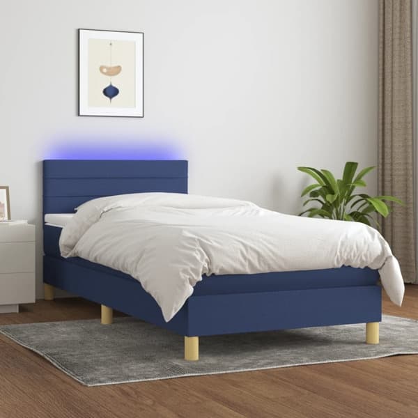 vidaXL Ramsäng med madrass & LED blå 100x200 cm tyg Blå