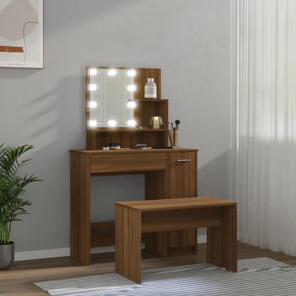 vidaXL Sminkbord LED brun ek konstruerat trä Brun