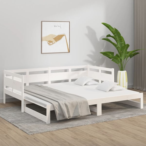 vidaXL Dagbädd utdragbar vit massiv furu 2x(90x200) cm Vit