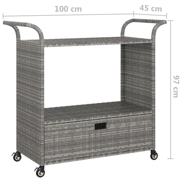 vidaXL Serveringsvagn med låda grå 100x45x97 cm konstrotting grå