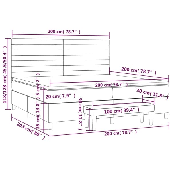 vidaXL Ramsäng med madrass mörkgrå 200x200 cm sammet Grå