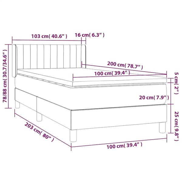 vidaXL Ramsäng med madrass ljusgrå 100x200 cm sammet Grå