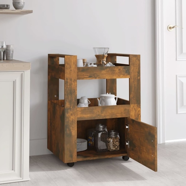 vidaXL Köksvagn rökfärgad ek 60x45x80 cm konstruerat trä Brun