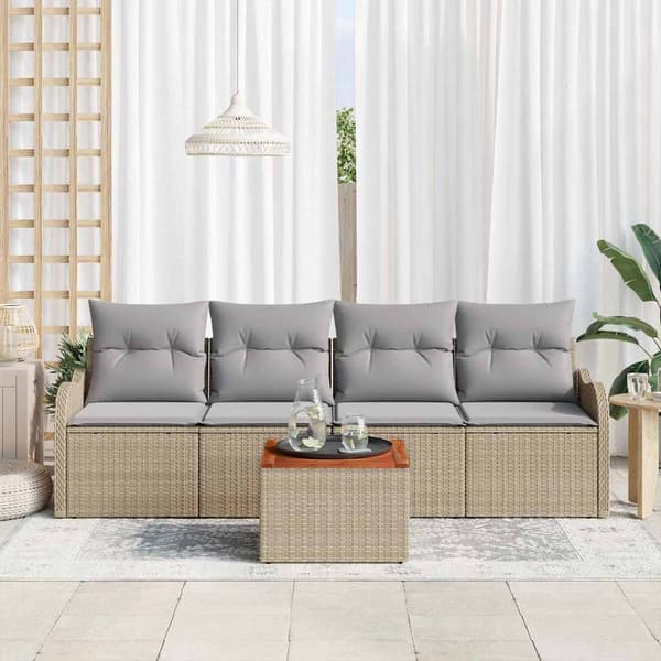 vidaXL Trädgårdsoffset 5 st Beige konstrotting Beige