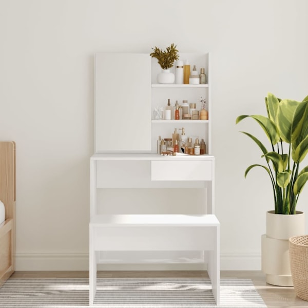 vidaXL Sminkbord med spegel vit högglans 74,5x40x141 cm Vit