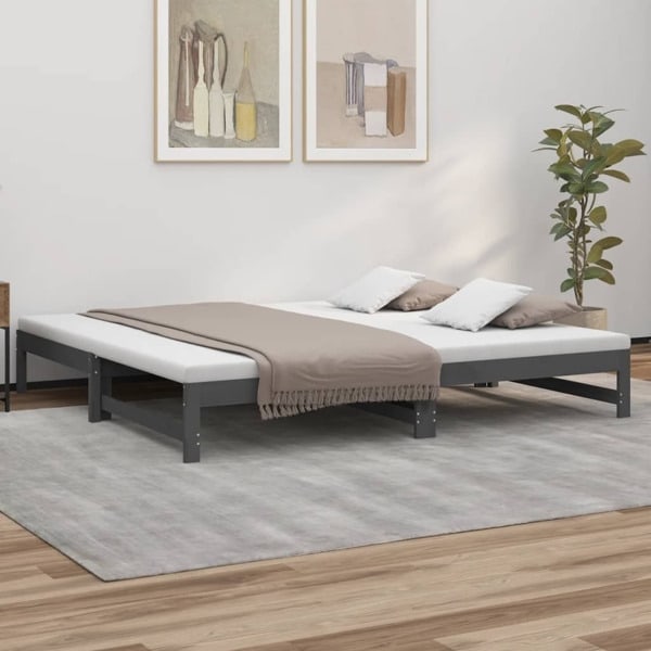 vidaXL Utdragbar dagbädd grå 2x(90x200) cm massiv furu Grå