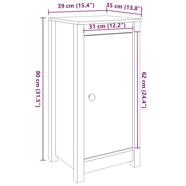 vidaXL Skänkar 2 st 39x35x80 cm massiv furu Brun