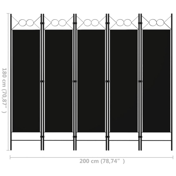 vidaXL Rumsavdelare 5 paneler svart 200x180 cm Svart