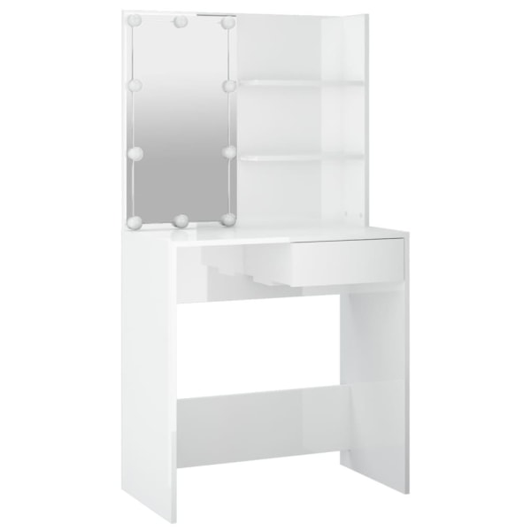 vidaXL Sminkbord med LED vit högglans 74,5x40x141 cm Vit