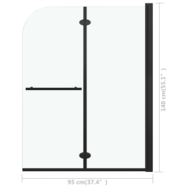 vidaXL Duschvägg fällbar 2 paneler ESG 95x140 cm svart