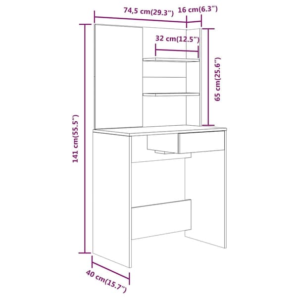 vidaXL Sminkbord set vit 74,5x40x141 cm Vit
