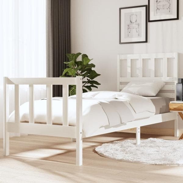 vidaXL Sängram massivt trä 75x190 cm vit Vit