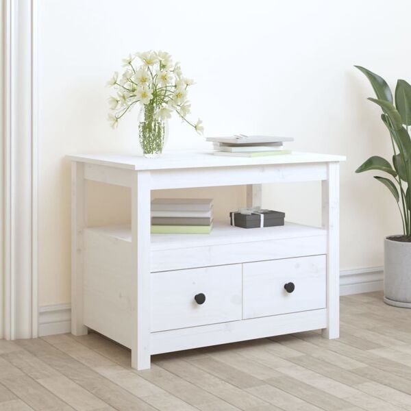 vidaXL Soffbord vit 71x49x55 cm massiv furu Vit