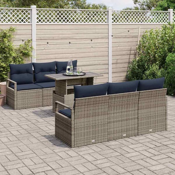 vidaXL Trädgårdsoffset 7 st 6-Antal sittplatser Grå konstrotting Beige