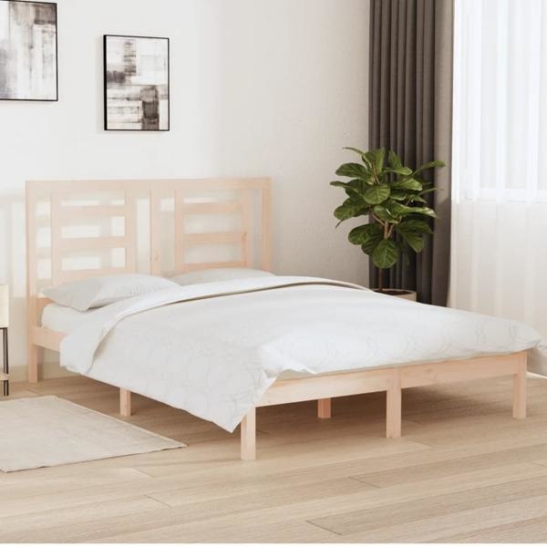 vidaXL Sängram massiv furu 150x200 cm Brun