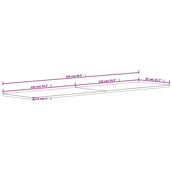 vidaXL Bordsskiva 220x55x2,5 cm massivt bokträ Brun