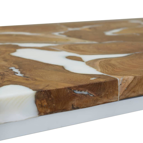 vidaXL Soffbord teak och harts 110x60x40 cm Vit
