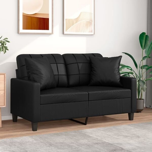 vidaXL 2-sits soffa med prydnadskuddar svart 120 cm konstläder Svart