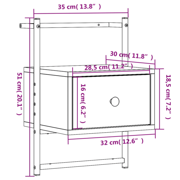 vidaXL Sängbord väggmonterat svart 35x30x51 cm konstruerat trä Svart