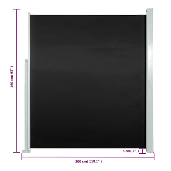 vidaXL Infällbar sidomarkis 160x300 cm svart Svart