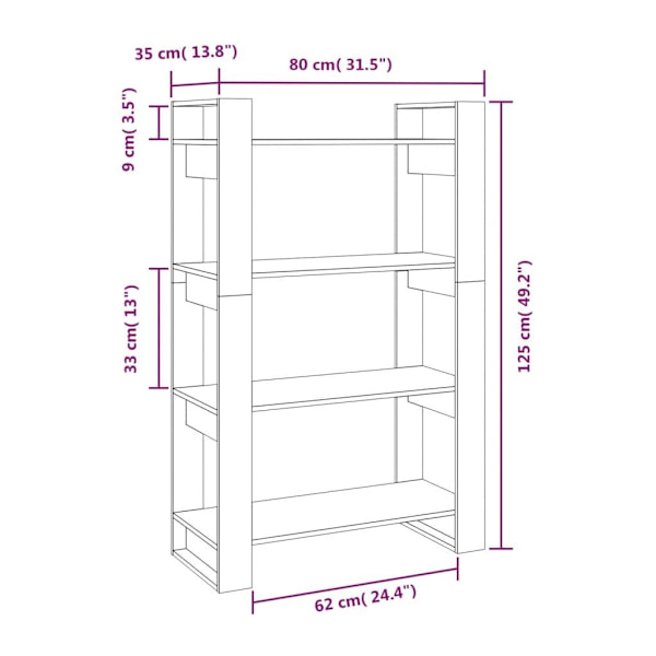 vidaXL Bokhylla/Rumsavdelare honungsbrun 80x35x125 cm massiv furu Brun