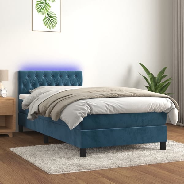 vidaXL Ramsäng med madrass & LED mörkblå 100x200 cm sammet Blå