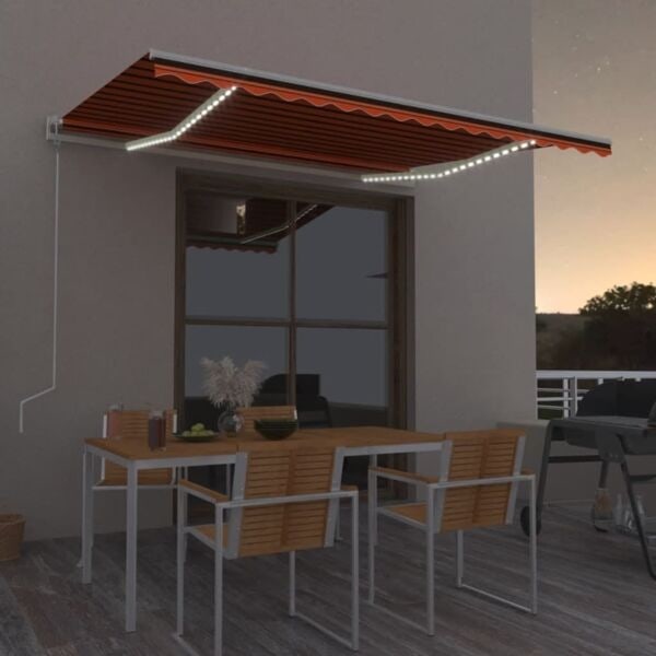 vidaXL Automatisk markis med vindsensor & LED 450x300 cm orange/brun Orange