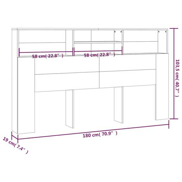 vidaXL Sänggavel med förvaring vit högglans 180x19x103,5 cm Vit