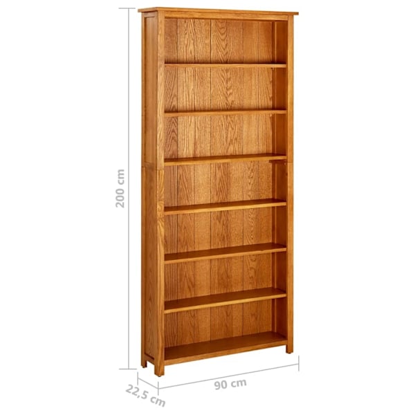 vidaXL Bokhylla 7 hyllor 90x22,5x200 cm massiv ek Brun