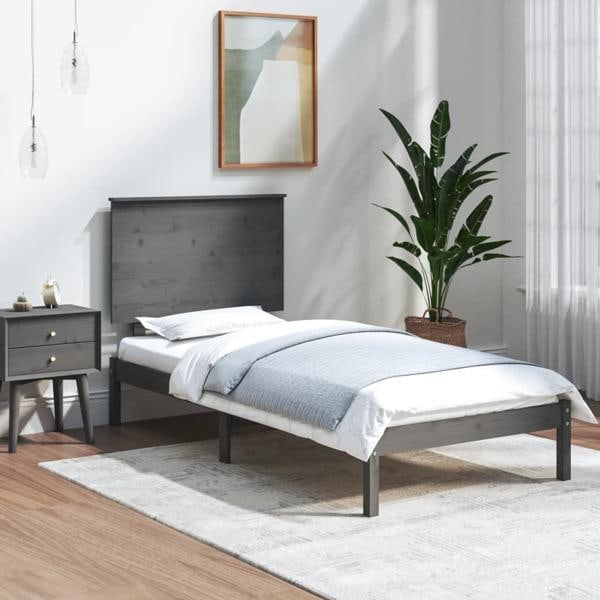 vidaXL Sängram grå massiv furu 100x200 cm enkelsäng Grå